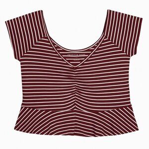 AMERICAN EAGLE Striped Peplum Burgundy White Crop Top - Size Medium